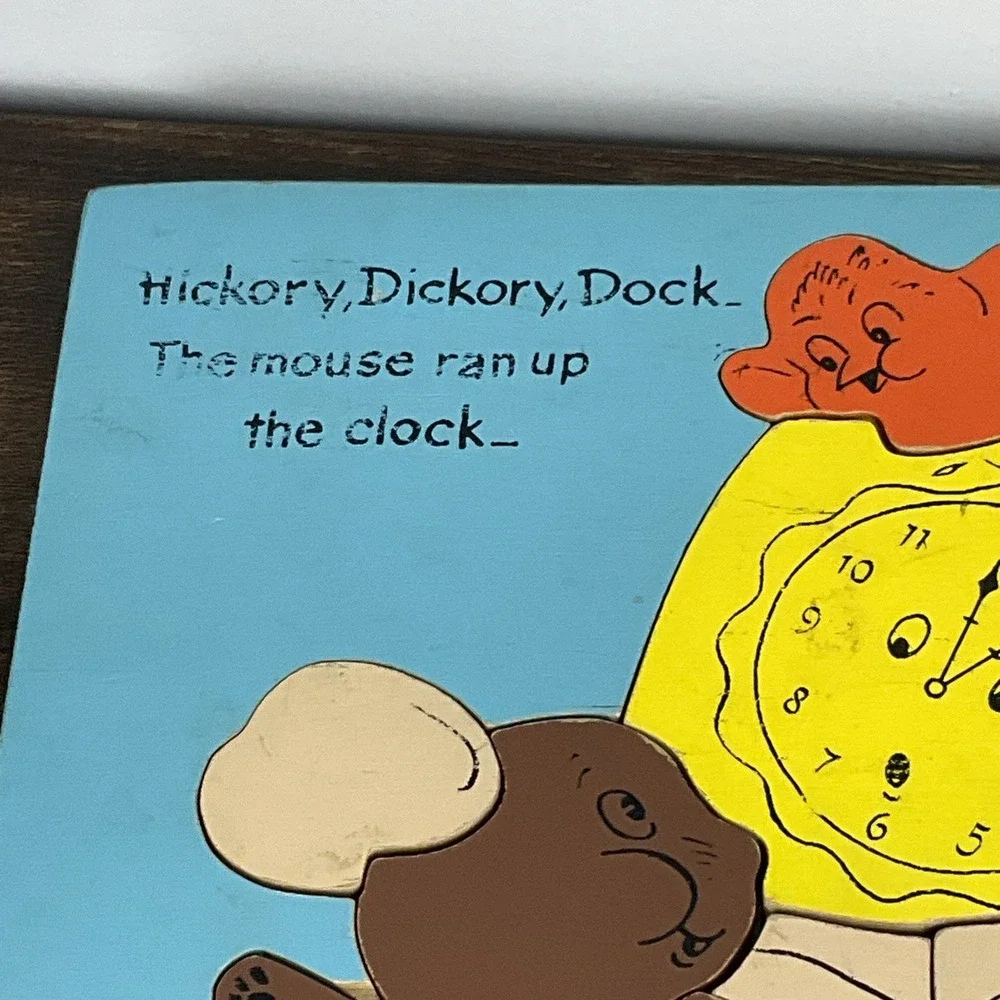 Vintage Playskool Hickory‎ Dickory Dock Nursery Rhyme Wooden Puzzle Tray 6 44B